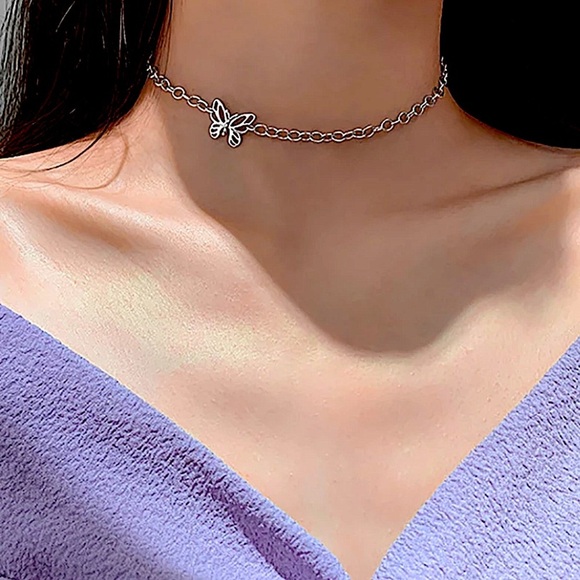 Sterling Silver Butterfly Chain Link Choker - Picture 4 of 8